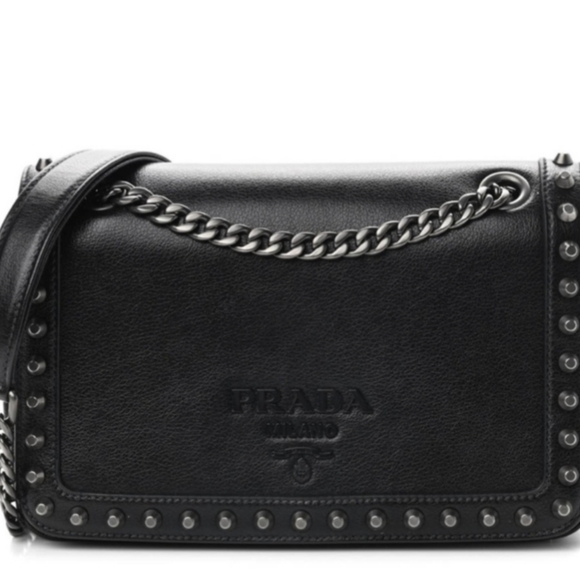 PRADA Glace Calfskin Studded Crossbody in Black - Picture 5 of 8